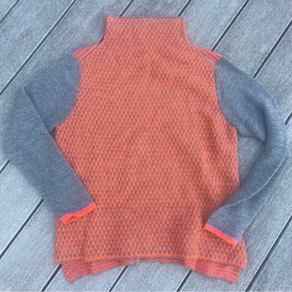 SOL Sweater Baby Alpaca silk blend mock neck orange gray Relaxed fit size L